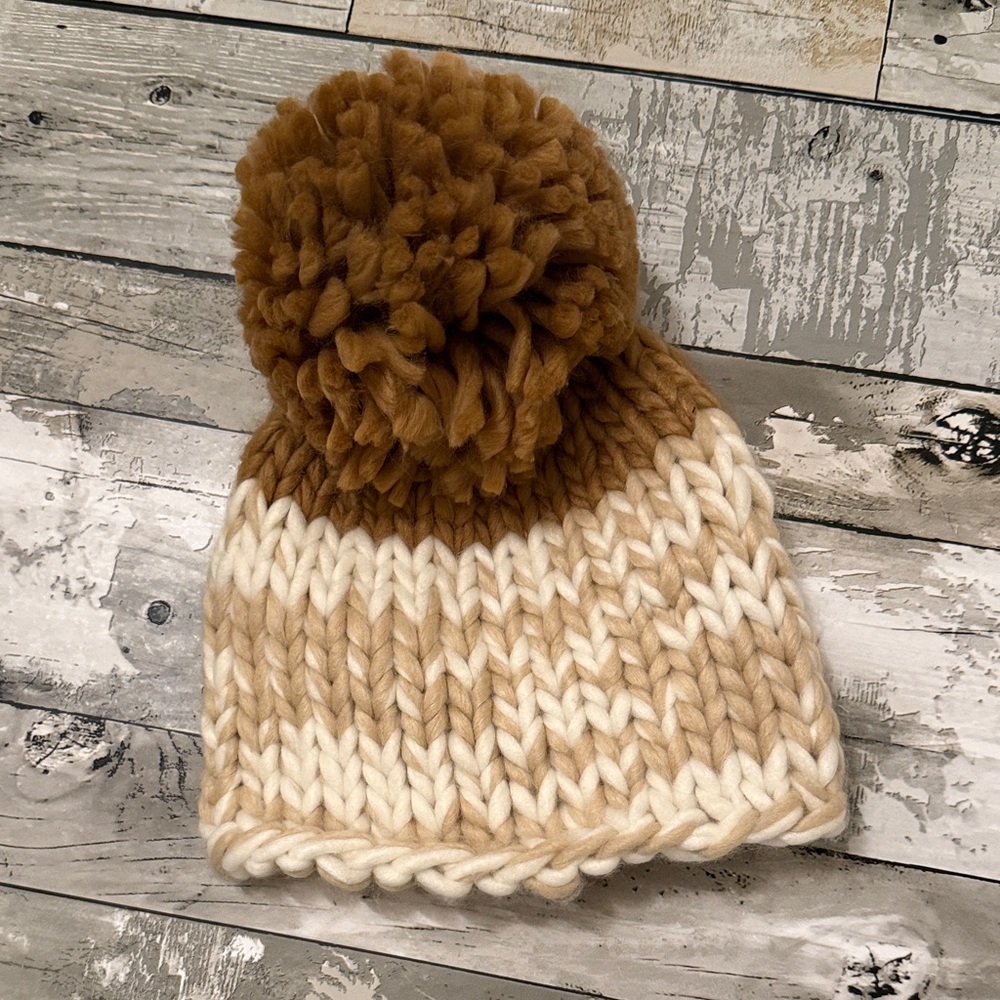 Free People Knit Beanie - Brown and Cream